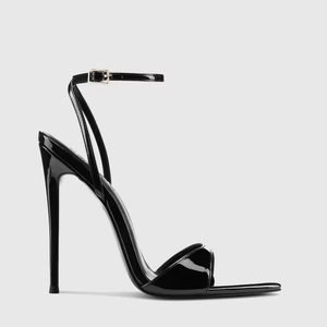 Sandales à talons hauts en cuir PU noir pour femmes, sandales ouvertes sexy pour soirée, chaussures habillées élégantes pour femmes et dames - Product Image 4