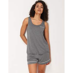 Ensemble de pyjama pour femmes en viscose de bambou personnalisé, débardeur sans manches avec short, vêtements de détente d'été gris - Product Image 3