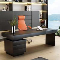 Ensemble de bureau de direction moderne de luxe en bois brun foncé avec chaise en cuir orange, armoire à 3 tiroirs, durable et écologique pour la maison