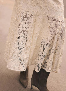 Summer Casual Lace Midi <b>Skirt</b> with Godet Hemline Woven Fabric Floral Print Zipper Fastening - Product Image 5