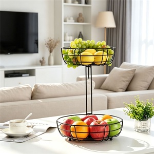 Cesta de frutas clásica de 1 nivel de hierro forjado lacado, cesta de almacenamiento de aperitivos para el hogar y restaurante, bandeja portátil de almacenamiento de frutas para escritorio - Product Image 1