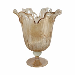 Vaso in Vetro Scanalato con Bordo a Petalo, Decorazione da Tavolo Moderna e Rustica per Soggiorno e Casa - Product Image 4