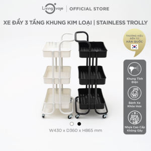 Chariot à roulettes mobile en acier au carbone avec 3 niveaux en plastique blanc SB TECH, avec poignée pour la cuisine, la salle de bain, le salon, le rangement - Product Image 3