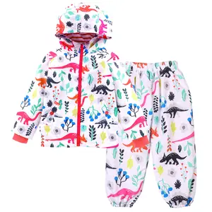 2023 Children Cute Raincoat Hooded Waterproof Cartoon Pu Raincoat For Kids Outdoor Rain Gear Detachable Hood Jacket With Pants