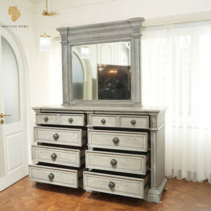 خزانة ذات 8 أدراج لتخزين الأثاث الأوروبي العتيق من الخشب الصلب، طاولة مدخل ومرآة لغرفة المعيشة - Product Image 2