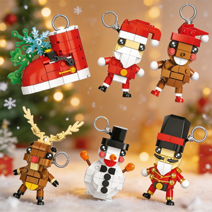 6 Styles de Pendentifs Blocs de Construction de Noël 2-en-1 Convertibles en Porte-clés et Bague, Jouet Briques à Assembler Soi-même pour Cadeau de Noël Enfant - Product Image 3