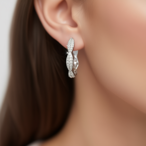 Pendientes de Aro de Oro Blanco de Lujo para Mujer, Plata 925 con Cristales de Circonita, Diseño con Microincrustaciones para Uso Diario - Product Image 2