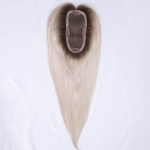 Topper Mono 3x6" en Cheveux Humains Légers Blond Glacé avec Racines Foncées, à Clipser, Volume Naturel pour Couronne Affinée, Lisse Soyeux - Product Image 5