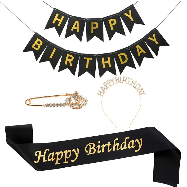 New Design Happy Birthday Decorations Accessories Headband Banner Sash Rhinestone Pin For Girl Favor Gifts Factory Supplies