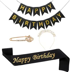 Neues Design Alles Gute zum Geburtstag Dekorationen Zubehör Stirnband Banner Schärpe Strass Pin für Mädchen Gunst Geschenke Fabrik zubehör