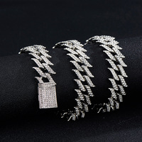 Chaîne cubaine style hip-hop Thorn 18 mm en alliage de zinc avec strass, collier en alliage de zinc plaqué or, fermoir à boîte à réponse rapide