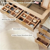 Coiffeuse cannelée avec miroir LED éclairé et prise de courant, multifonctionnelle, moderne, pour chambre, salle de bain, appartement, coiffeuse cosmétique
