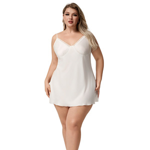 Camisón de Seda y Satén para Mujer, Talla Grande, con Encaje, Diseño Nuevo, Estilo Simple, Sexy, Ropa de Dormir, Largo hasta la Rodilla, Suave - Product Image 4