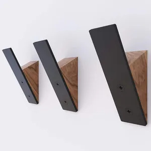 Hangende Jassen Hoed Muur Decoratieve Muurhaken Hoed Hangers Muur Kapstok Rek Zwart Walnoot Hout Zwart Metaal Haken