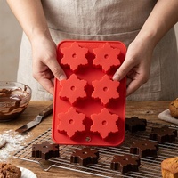 Moule de Noël en silicone à dégagement rapide, directement de l'usine, personnalisé OEM, 6 cavités, qualité alimentaire, antiadhésif, forme flocon de neige 3D