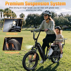 Bici <span class=keywords><strong>Elettrica</strong></span> <span class=keywords><strong>Cargo</strong></span> Familiare con Pneumatici Fat da 20 Pollici K008, Batteria al Litio 48V, Bici <span class=keywords><strong>Elettrica</strong></span> Ibrida <span class=keywords><strong>Cargo</strong></span> con Portapacchi Posteriore e Sedile - Disponibile in Magazzino UE - Product Image 2