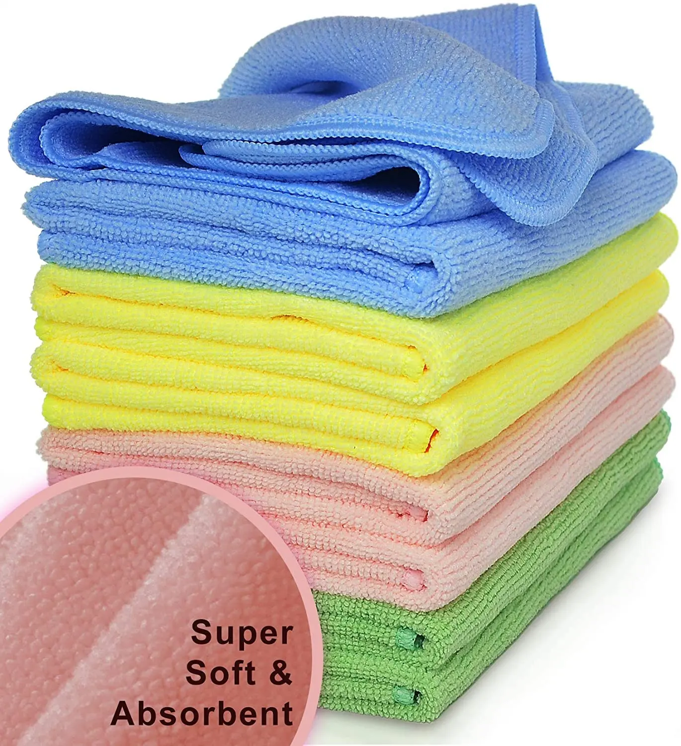 Microfiber Cleaning Cloth 8-Pack, Large Size 14.2"x14.2", Trap Dust, Dirt and Pet Dander in Split Fibers. Absorb up to 5X Their
