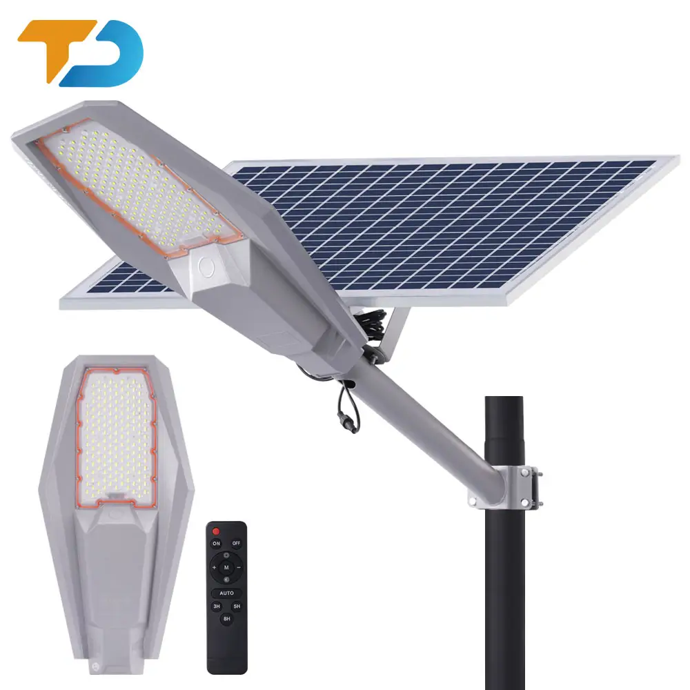 TecDeft haute puissance 100W 200W 300W 400w lampadaire solaire étanche tout en un LED lampadaire solaire extérieur