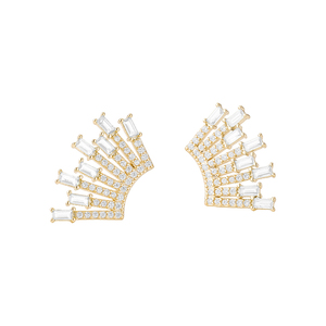 Gemnel Radiance Baguette Earrings 925 Sterling Silver Gold Plated Pave Bar with Ruby, <b>Emerald</b> & Clear CZ Color Details - Product Image 3