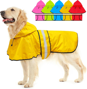 เสื้อกันฝนสำหรับสุนัขแบบสะท้อนแสงพร้อมฮู้ดปรับได้และช่องสำหรับสายจูง เสื้อกันฝนน้ำหนักเบาสำหรับสุนัขขนาดเล็ก กลาง และใหญ่ - Product Image 1