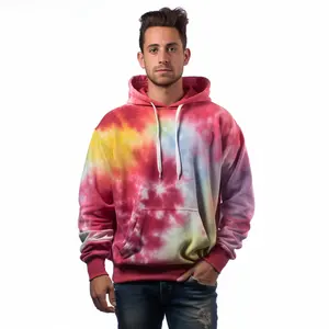 Rainbow tie dye hoodie custom yarn dyed 100% cotton men pullover tie dye hoodie