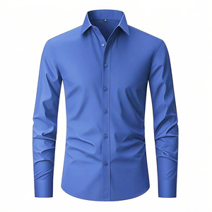 Camicia da Uomo a Maniche Lunghe, Elasticizzata in Quattro Direzioni, Antipiega, Tinta Unita, Drappeggio <span class=keywords><strong>Verticale</strong></span>, Camicia Formale in Nylon Spandex, Taglie Europee - Product Image 5
