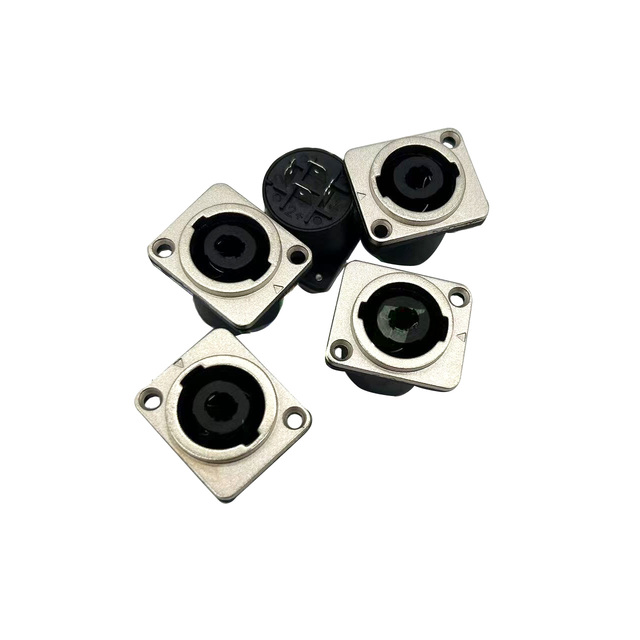 Power Plug with Metal Plate square Silvery Speakon Connector Socket Female Panel Mount Connector for Video Speaker