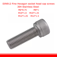 Vis à tête hexagonale à filetage fin DIN912 M6 M8 M10 M12 en acier inoxydable 304, boulons Allen, pas de filetage 0,75/1,0/1,25/1,5 mm