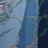 Tissu en denim tissé à imprimé botanique pour filles et femmes, écologique, doux et rapide à la confection, pour manteaux et robes, motif personnalisé OEM, 300M Mill