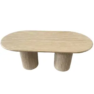 Home Decor Cava Fluted Oval Stone Table Bege Travertino Mesa De Jantar Com Base De Tavertino