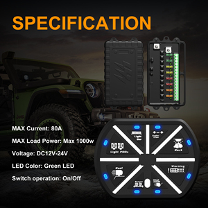 Panneau de commande universel 8 gangs ON OFF, couleur bleue, interrupteur LED, 80a, <span class=keywords><strong>Circuit</strong></span> DC 12-24V, panneau de commande, boîte, système d'alimentation de relais pour voiture - Product Image 2