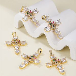 Pendentif Micro Pavé en Cristal CZ, Croix de Jésus et Oeil de Protection, Plaqué Or 18 carats, pour Fabrication de Colliers, Fournitures de Bijoux Religieux DIY - Product Image 1