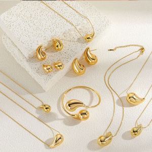 2025 High Quality Custom Au750 18K PVD Gold Plated Fashion Luxury Cuff Stainless Steel Teardrop <b>Bracelet</b> <b>Set</b> for Women - Product Image 2