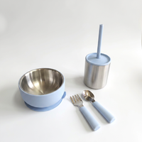 Ensemble d'alimentation pour bébé en acier inoxydable 304, avec tasse, bol, cuillère et assiette à ventouse en silicone, pour l'apprentissage autonome - Vente chaude personnalisée