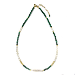Collier de perles vintage délicates pour femmes perles d'eau douce naturelles pierre de <span class=keywords><strong>malachite</strong></span> verte personnalité perles d'eau douce tour de cou - Product Image 6