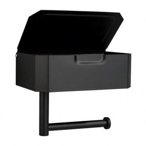 Porte-papier toilette mural moderne en acier inoxydable noir WEKIS avec étagère pour salle de bain et salle de sport - Product Image 1