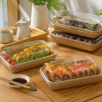 Boîte à sushi en kraft avec couvercle transparent, compartiments séparés en PET, plusieurs tailles, résistante à l'huile et anti-fuite pour aliments chauds et froids