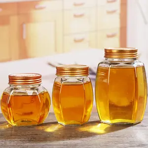 Fabricants vente en gros de nouvelles bouteilles de miel en verre unique 500g 1000g pot de miel en verre avec couvercle en or