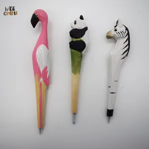 Hoye crafts New arrival carved animal pen cute shapes wooden design ball pen mixed animals hand-carved pens
