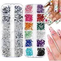 12 grilles de strass en cristal à dos plat multicolores pour nail art, avec stylo de préhension, pince à épiler et colle à bijoux B7000