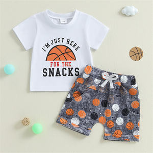 Vêtements d'été pour bébés de marque privée 1 pièce T-shirt à manches courtes imprimé <span class=keywords><strong>basket</strong></span>-ball Short élastique pour bébés garçons tenues - Product Image 3