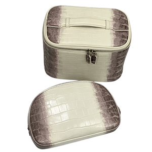 2 In 1 Crocodile Makeup Bag Set Gradient PU Leather Portable Handheld Cosmetic Bag Large Capacity Travel Wash Bag Store - Product Image 1