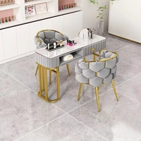 Ensemble de table et chaise de salon de manucure luxueux pour deux personnes avec armoire de rangement, plateau en marbre moderne, écologique, pour salon et chambre à coucher