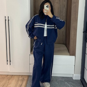 High Quality <b>Suede</b> Print <b>Women's</b> Autumn Jogger Set Custom Logo Side Stripe Hooded Zip <b>Jacket</b> Wide Leg Pants 2 Piece Casual - Product Image 3