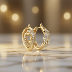 Orecchini a Cerchio E3656 in Oro Bianco con Diamanti Taglio Brillante Rotondo, Micro Inserti Geometrici, Gioielli di Lusso Unisex - Product Image 2