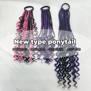 Nuevo Estilo de Cola de Caballo Trenzada para Niños de 14 Pulgadas, Trenzas en Caja con Puntas Rizadas, Cola de Caballo Personalizada para Niños con Bola de Peluche y Pinzas de Mariposa - Product Image 2