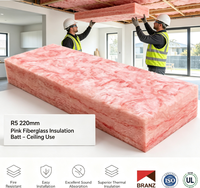 Isolation en laine de verre non inflammable Australie AS/NZS 15301, épaisseur 220 mm, classe R5, rose, isolant ignifuge pour plafond.