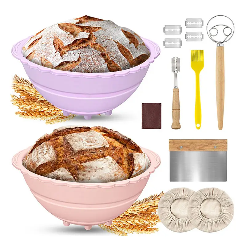جديد سلة خبز بالعجين اللبن بيضوية الشكل مصنوعة من السليكون مقاس 10 بوصة مجموعة مع أدوات الخبز