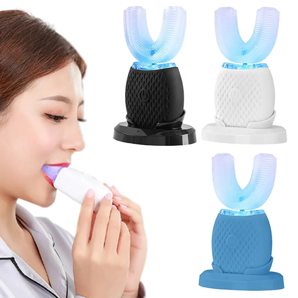 Ultrasonik elektrikli diş fırçası yetişkin otomatik şarj edilebilir eller serbest 360 temizleme U şekli seyahat için diş fırçası ev kullanımı