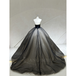 Spjy015 Elegante Vestido de Quinceañera Negro con Corsé Dorado con Cuentas, Vestido de Tul Gris Ahumado para Baile de Graduación, Jancember - Product Image 3
